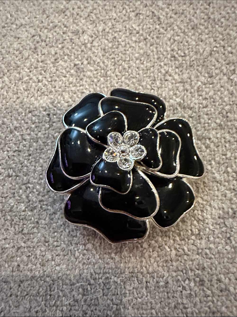 Stella & Dot Black Flower Crystal Accent Brooch - Women's Jewelry